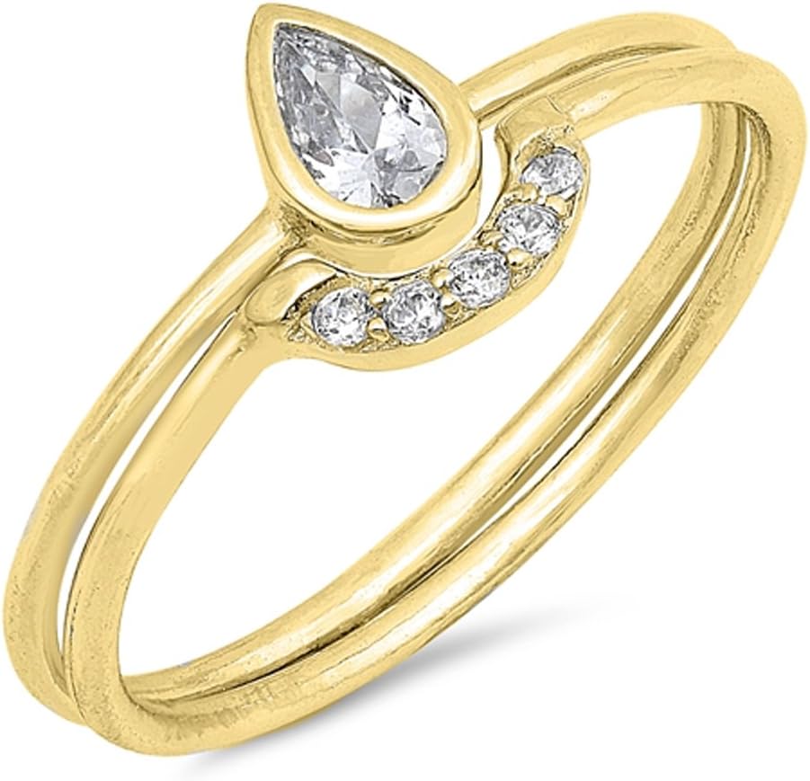 CHOOSE YOUR COLOR Sterling Silver Teardrop Set Ring