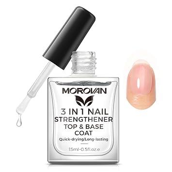 Morovan Base Coat Nail Strengthener 3 IN 1 Nail Growth Top Coat Clear Quick Dry Nail Polish Strong Repairs Damaged Nail Hardener Long Lasting Shine No Chip Fingernail Treatment Care for Women Girls