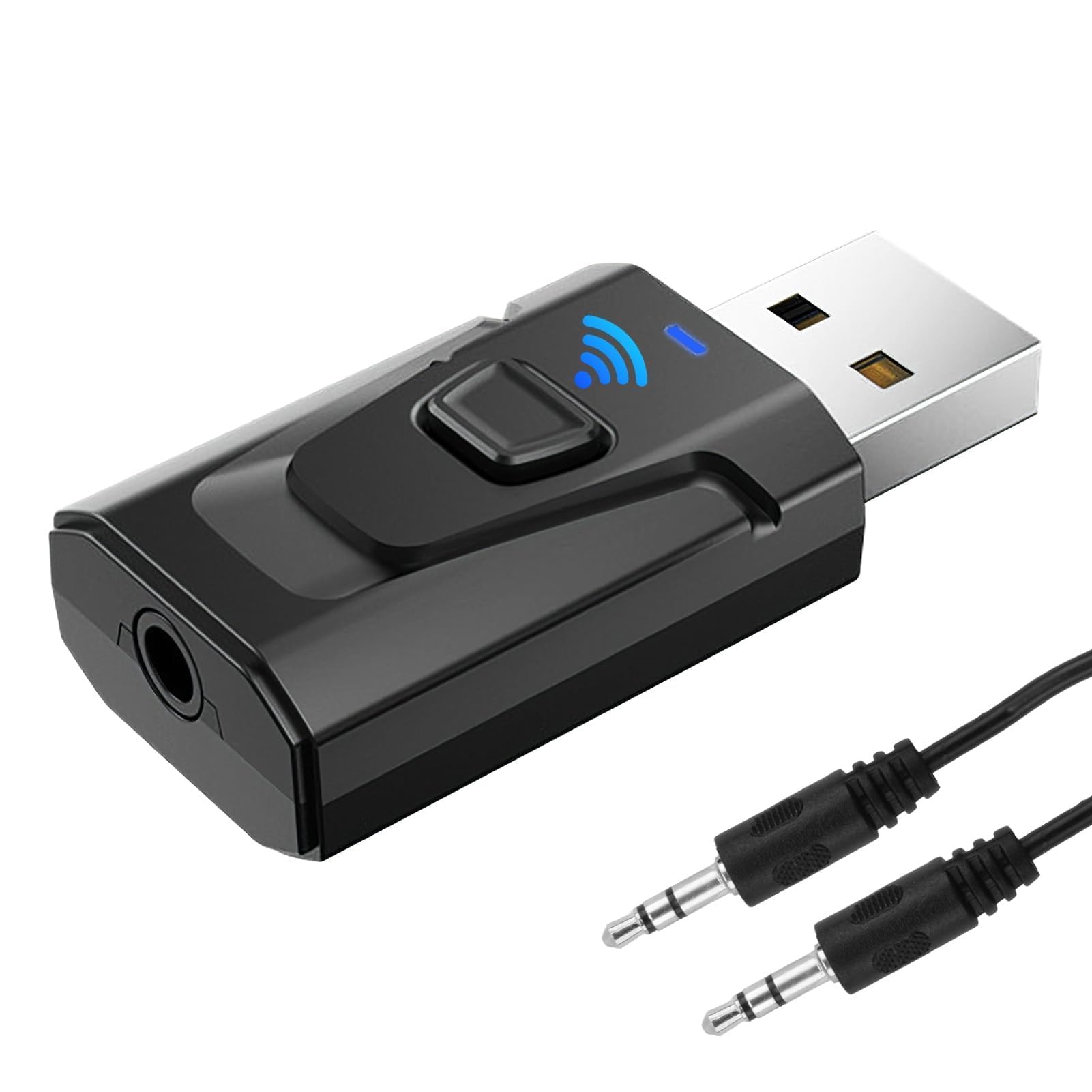 USB Bluetooth 5.0 Adapter with 3.5mm AUX, 4-in-1 Car Bluetooth Aux Adapter, Wireless Audio Transmitter Receiver Adapter, Plug and Play Bluetooth AUX Adapter for TV/Home Audio System