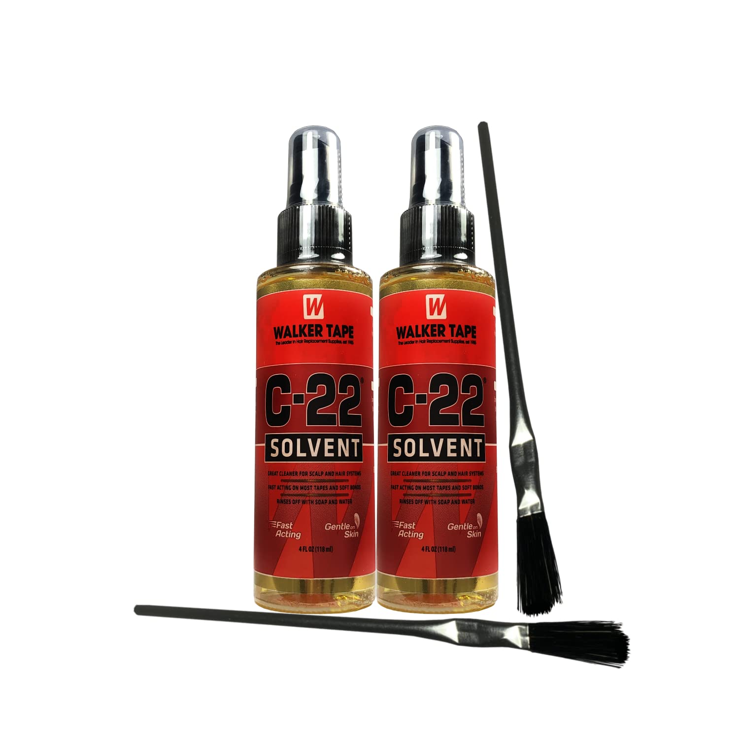 2pcs C22 Solvent Wig Glue Remover 4oz w/ 2pcs Brush Applicator Bundle Pack | Wigs Glue Remover Spray | Front Bonding Weave Active Lace Tape Melting Spray | Bold Hold Adhesive Glue Remover