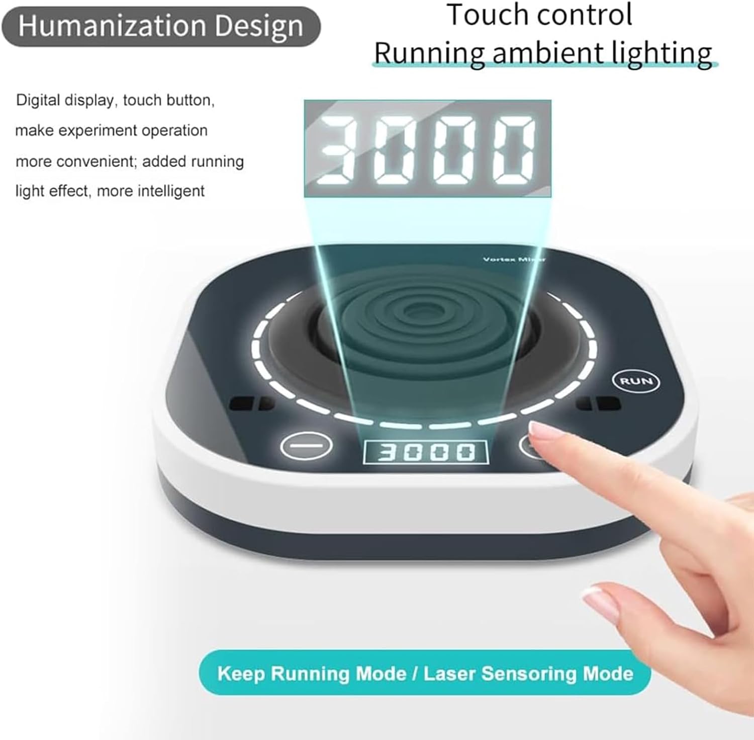 Digital Lab Vortex Shaker Mixer, LED Digital Display, Brushless Motor, Laser Sensing Start, Speed ​​100-3000rpm, Suitable for Mixing Flasks and Test Tubes