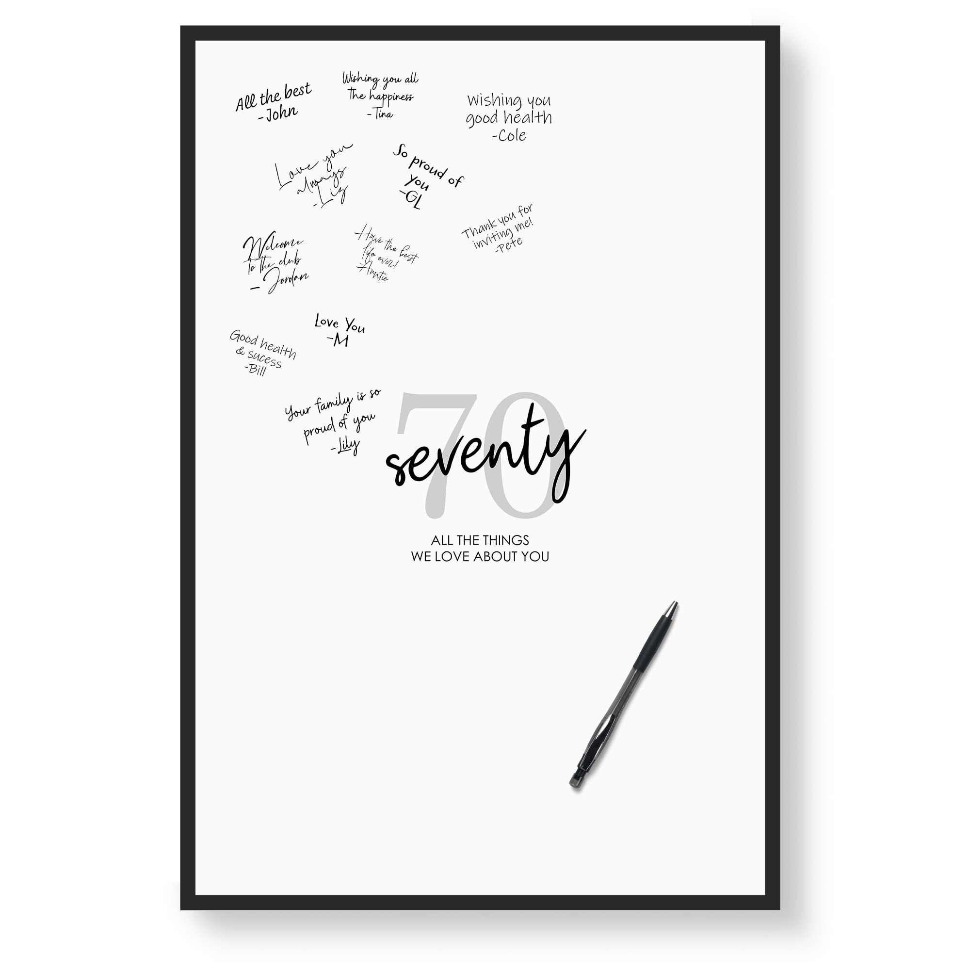 Karto 70th Birthday Signature Board for Party - Party Supplies, Guest Book, Signing Board, Or Card Alternative - Poster Size 11x17 (Unframed) - Simple Grey