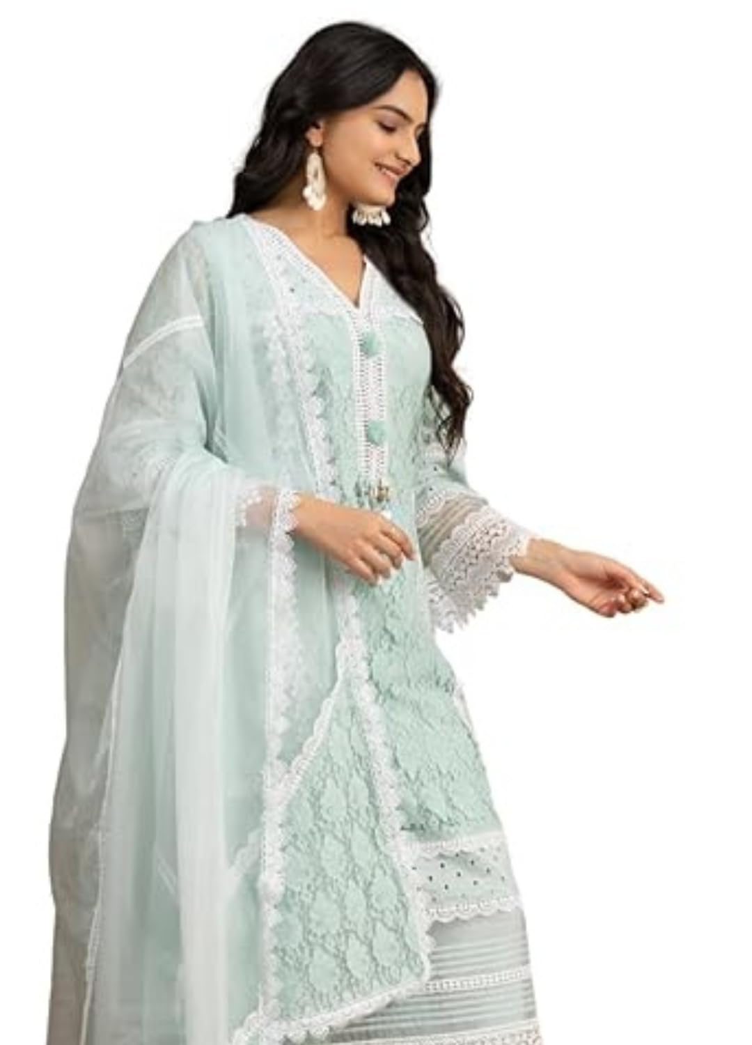 VARAMYA Lace Pattern Straight Pakistani Embroidered Cotton Kurta Pant Dress Material with Dupatta Trendy Kurti Set for Wom... - Review, Price and Buying Guide