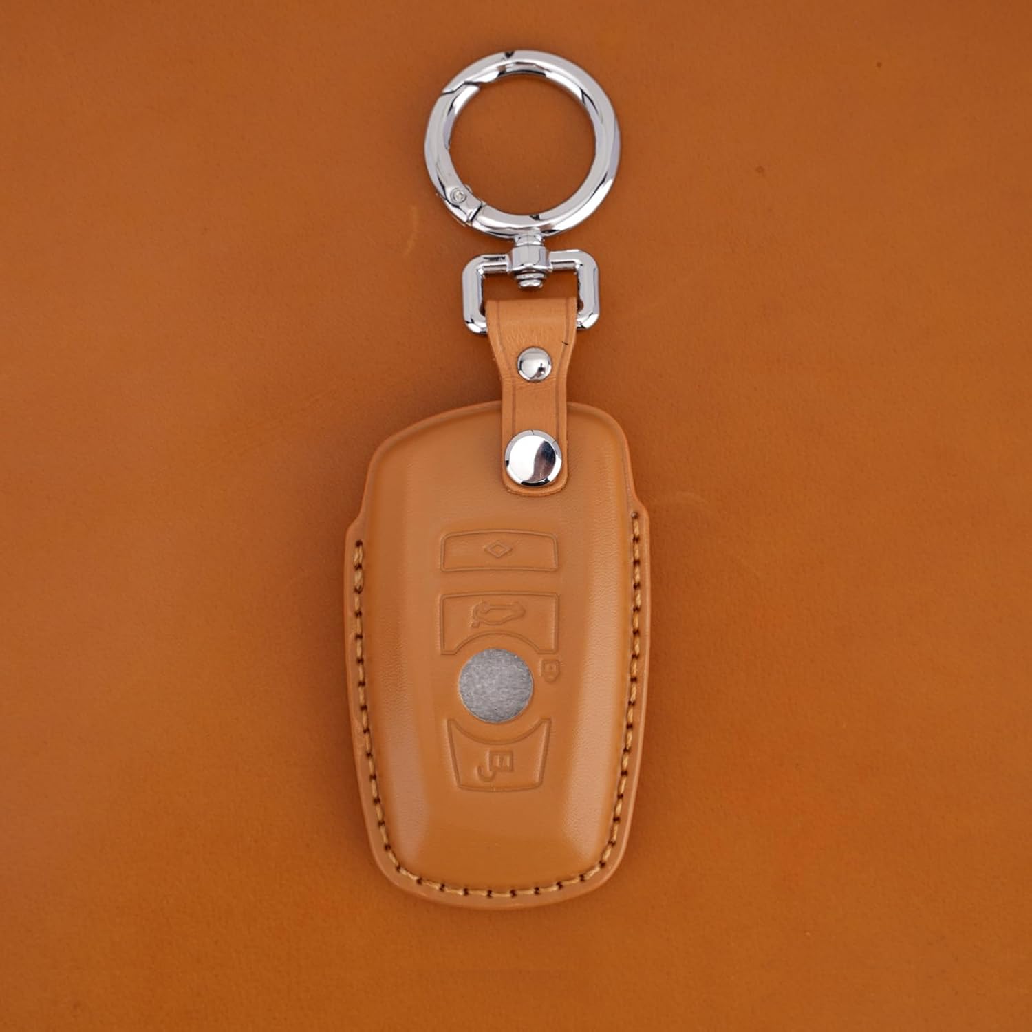 Genuine Leather Key Fob Cover,Key Shell Compatible for BMW 1-7 Series X3-X6 M5 M6 3GT 5GT - Smart Key (Brown) - Image 6