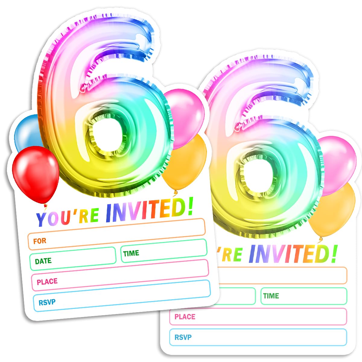 Yangmics Direct Rainbow Holographic Invitation Cards 6th Birthday Party for Kids Girls Boys 30 invites with 30 Envelopes 4x6 inches