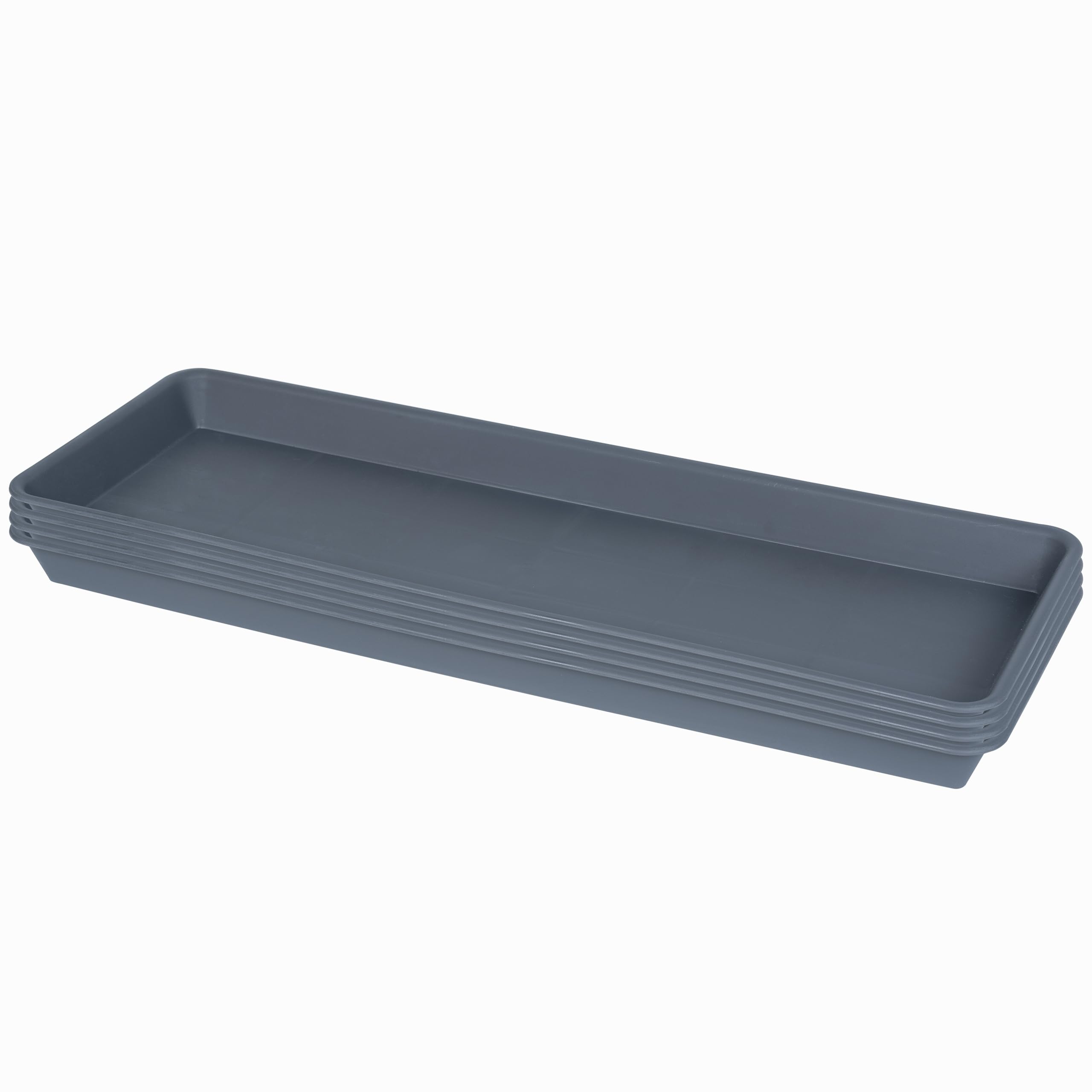 VUWEZ 4 Pack Plastic Plant Trays - Rectangular 17 18 inch, Indoor/Outdoor Plant Water Drip Trays for Flower Pot Planter, Windowsill (7.8 x 17.5'', Gray) — image 1
