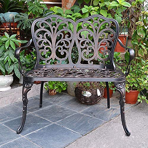 屋外ガーデンベンチ、パティオベンチパークベンチ屋外会話ソファ、35インチパティオガーデンベンチ屋外メタルダブルシート、パークテラスバタフライバックレストCh
