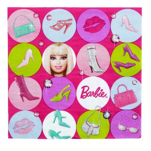 Barbie All Dolled Up Luncheon Napkin, 6-1/2 x 6-1/2 Inches, 16-Count
