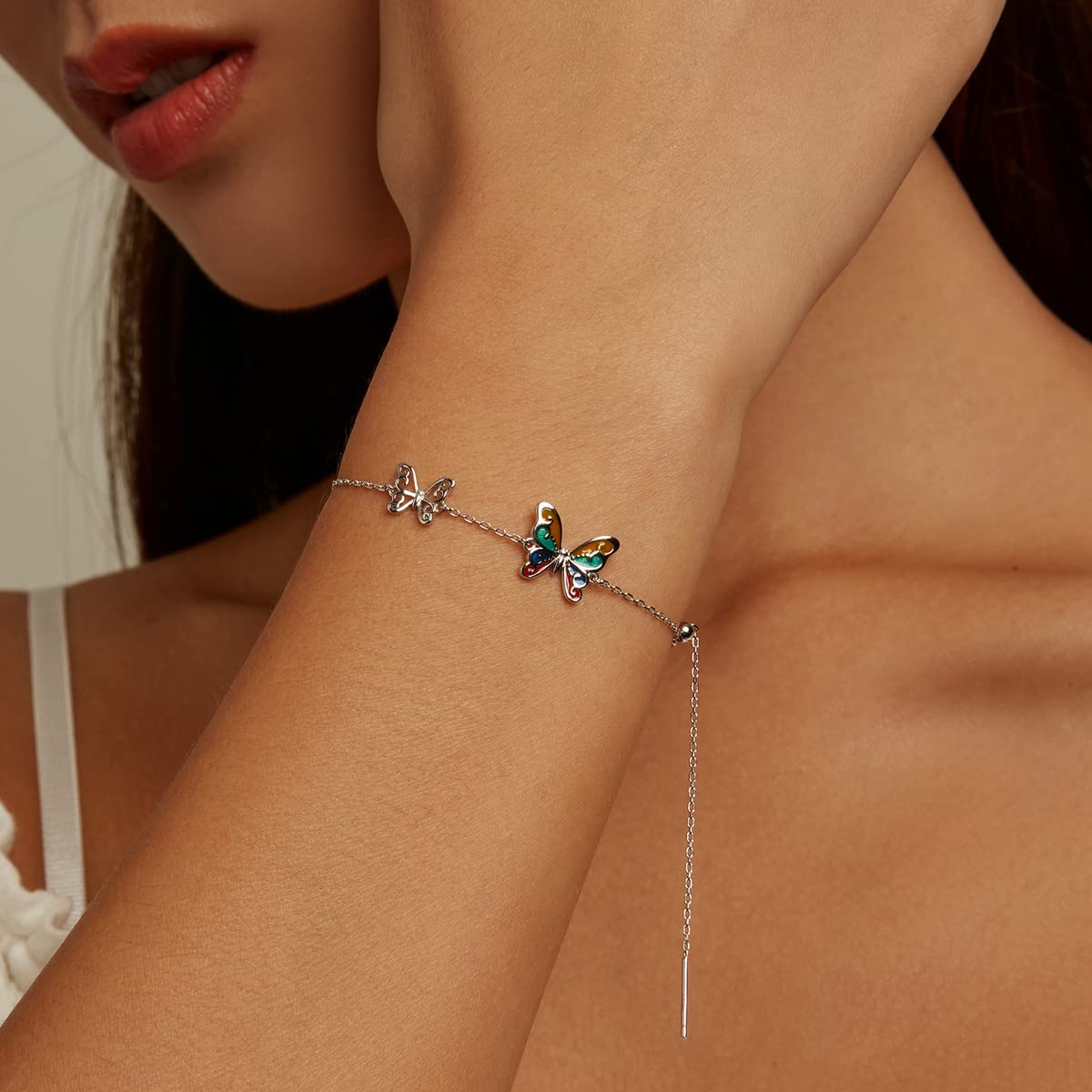 Pulsera de cadena de mariposa brillante de plata de ley 925 para mujer, joyería chapada en platino