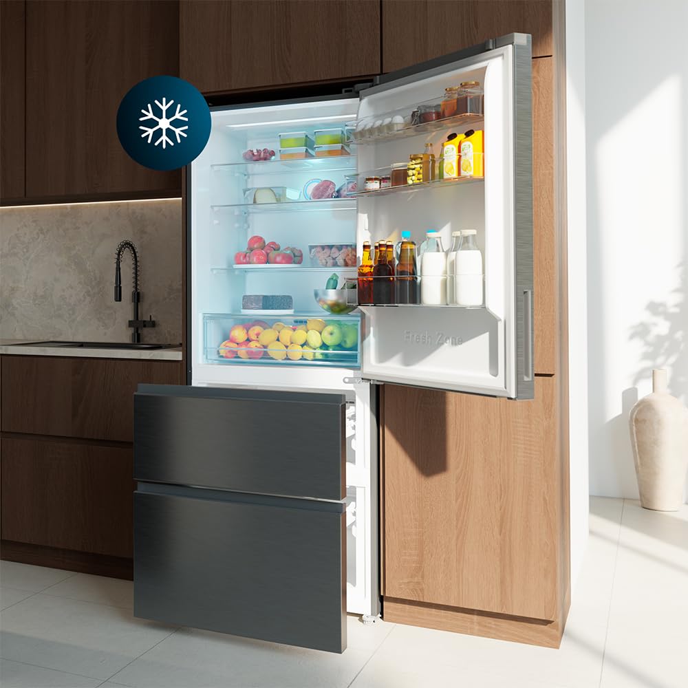 Cecotec Frigorífico Puerta Francesa Total No Frost Bolero CoolMarket FD 420 Dark E, Extra Capacidad Max 420L, Alto 186 cm y 70 cm Ancho, Compresor Inverter, ATT Antibacterias