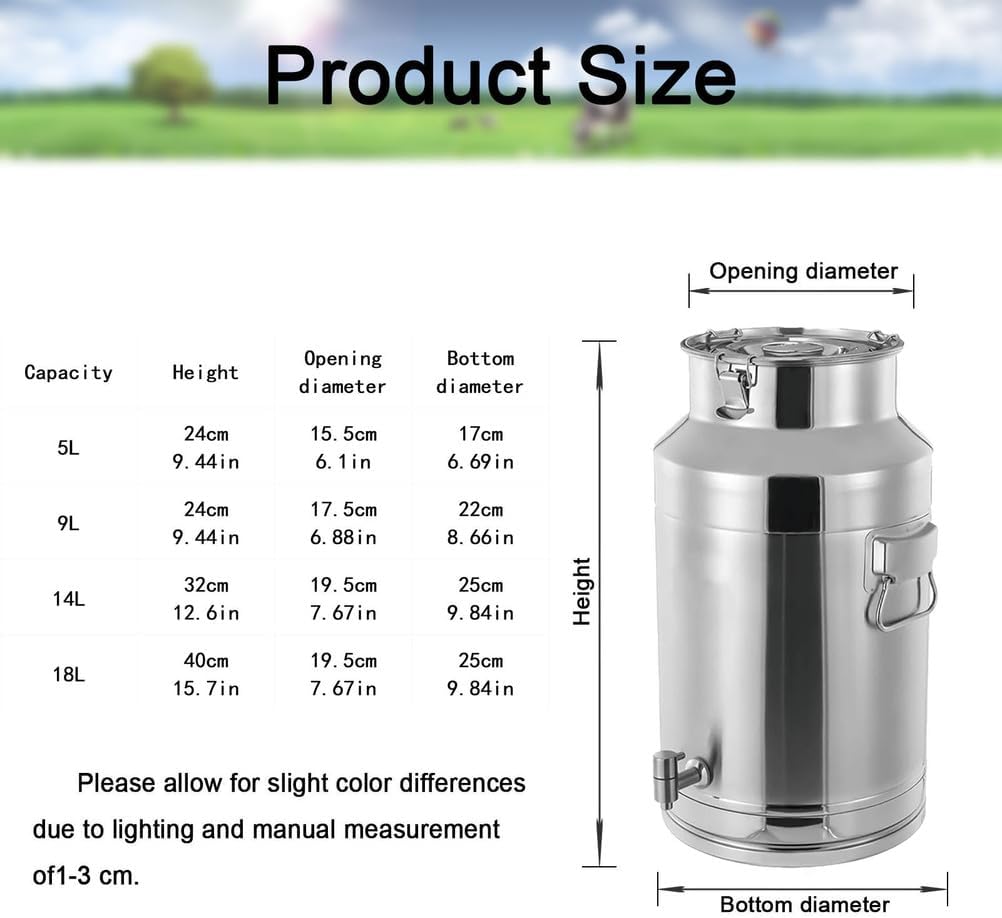 Airtight 304 Stainless Steel Milk Can - 5L/9L/14L/18L Farm & Food Storage Bucket with Faucet - Durable, Leak-Proof Container for Fresh Milk Transport