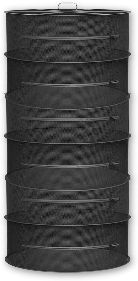 Herb Drying Rack, 6-Layer Hanging Mesh Net for Plants, Seeds, and Buds, 24" Diameter Fit in Grow Tents Closets Hydroponics