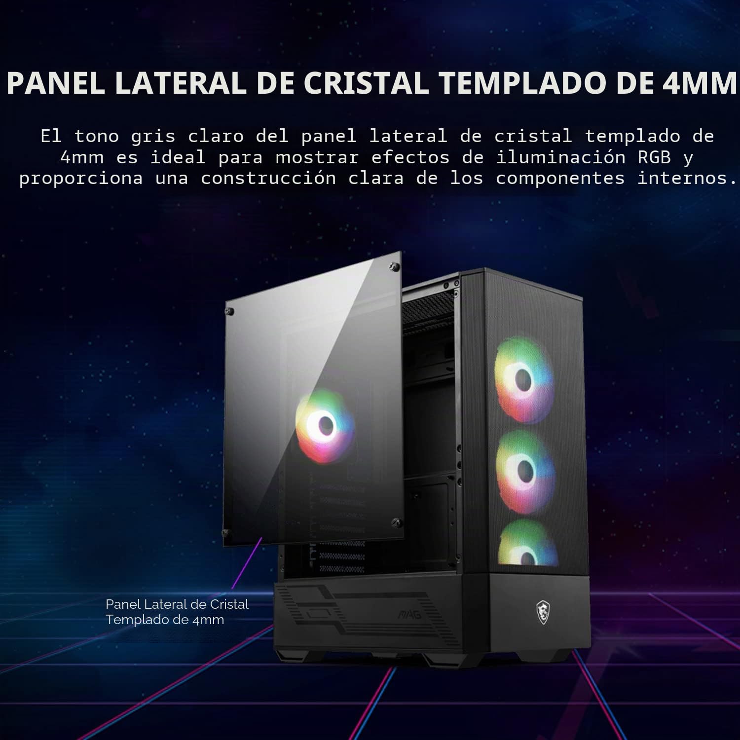 MSI Caja de Juegos de PC de Torre Media - Panel Lateral de Vidrio Templado - Ventilador aRGB de 4 x 120 mm - Soporte de refrigeración líquida de hasta 240 mm Radiador x 1 - mag Forge 112R