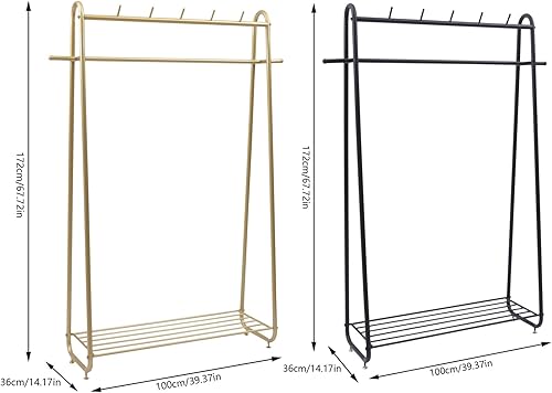 Miniatura 5 de Perchero de ropa resistente para dormitorio, sala de estar, perchero independiente de acero de estilo moderno con estantes, armario, color negro