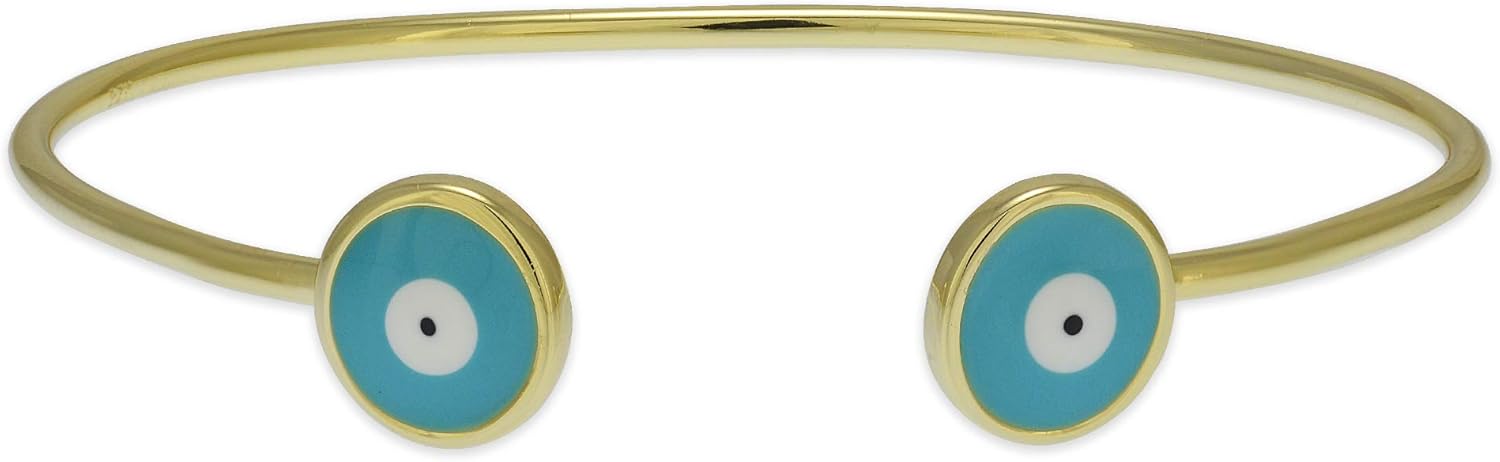 Anela Evil Eye Bangle, Enamel Good Luck Eye Bangle, Gold Plated Stackable Bracelet, Open Cuff Style to Fit Most Wrist Size for Women