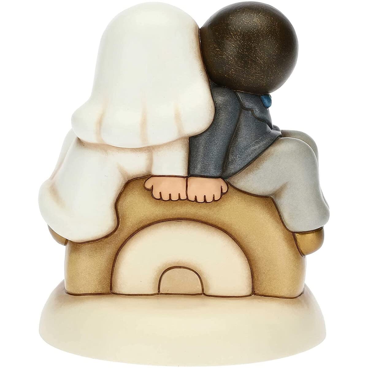 THUN, Bomboniera Matrimonio Top Cake Love con Sposini in Ceramica Decorata a Mano, Linea Bomboniere, 12x12x13.5 cm h