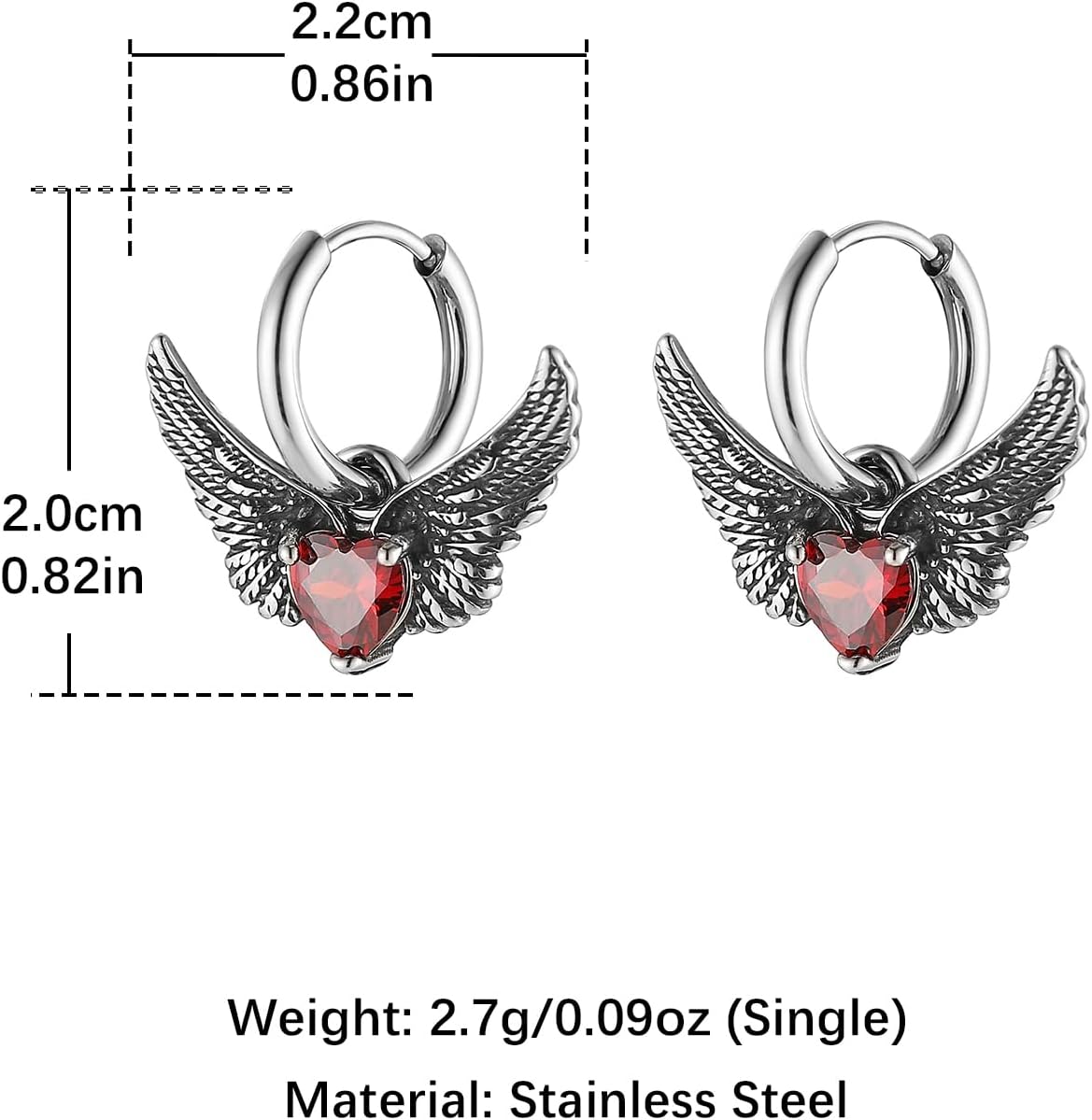 HZMAN Wings Earring for Women Stainless Steel Gothic Retro Angel Wing Dangle Earring Lightweight Huggie Hinged Hoop Earrings Jewelry Gift - Image 6
