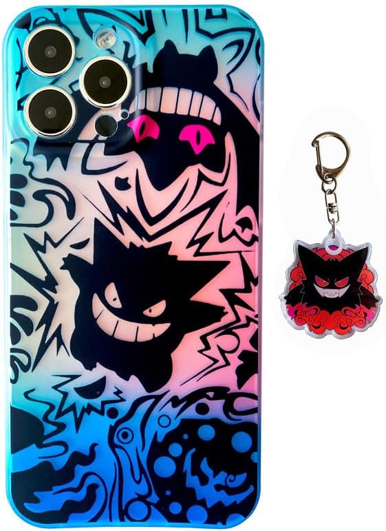 Funda de anime japonés de Halloween compatible con iPhone 15 Pro Max, gel de sílice esmerilado con láser, diseño de ojo fantasma rojo sonrisa con