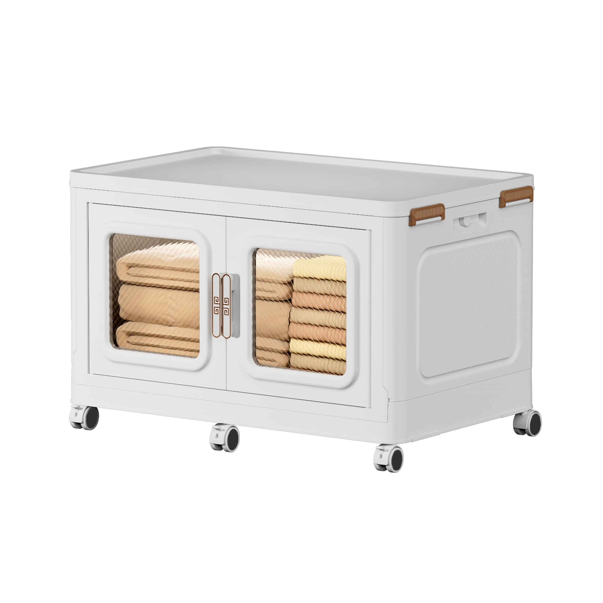 MECORLOR Aufbewahrungsbox mit Deckel & Rollen - Ordnungssystem für Kleiderschrank, Stapelbare Aufbewahrungskiste, Platzsparende Aufbewahrungsbox (PL 84-T1)
