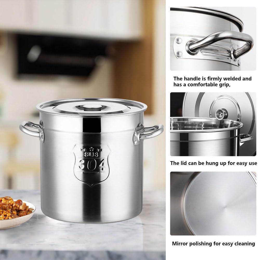 AIZYR Olla Sopera Olla Sopera De Acero Inoxidable 304, Olla Sopera Resistente con Tapa Olla De Cocción Compatible con Inducción para Sopa, Mariscos Y Arroz,20CM*20CM