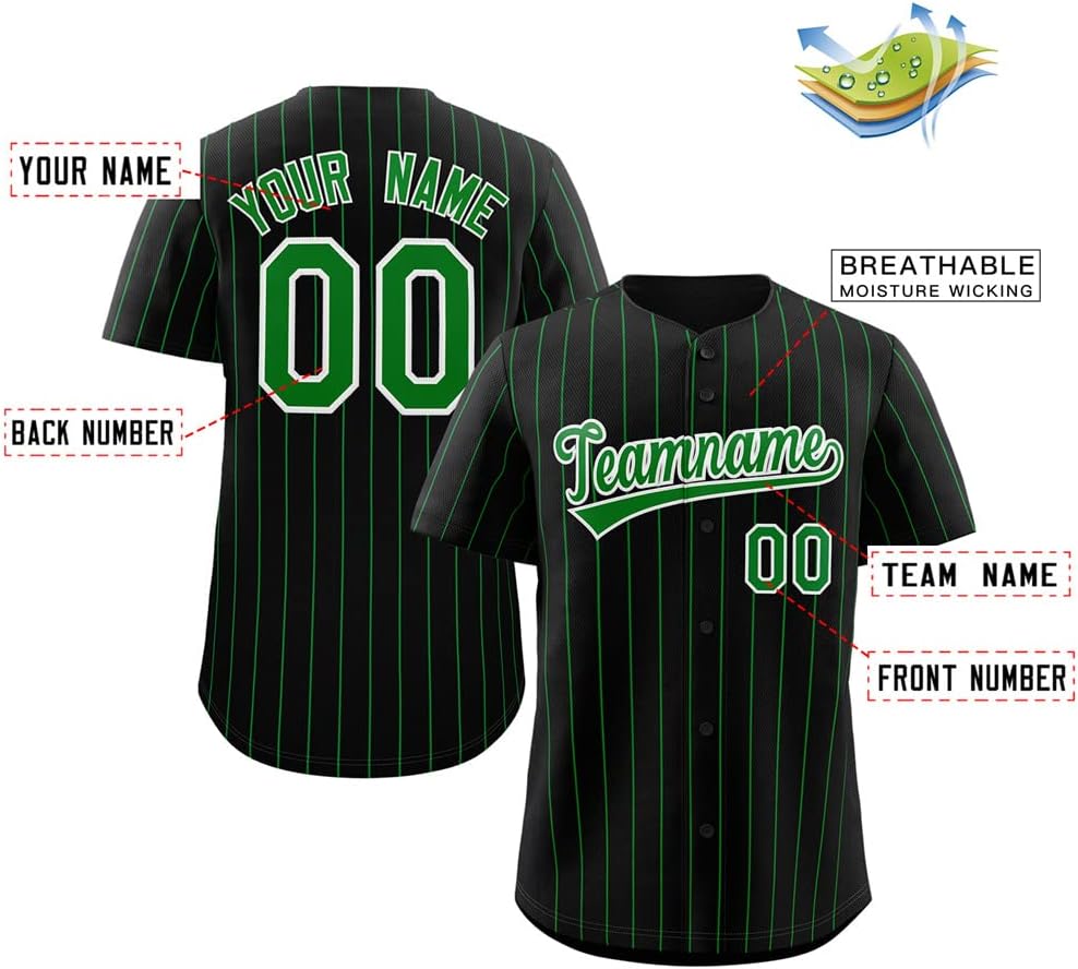 Custom Pinstripe Baseball Jersey Button Down Shirt Printed or Stitched Personalized Name Number for Men/Women/Youth - Image 2