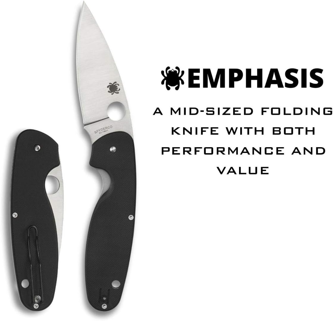 Spyderco Emphasis Folding Pocket Knife with 3" 8Cr13MoV Steel Blade and G-10 Handle - EDC Knife for Men and Women, Perfect for Hunting, Tactical, Camping, Survival, Hiking - PlainEdge - C245GP