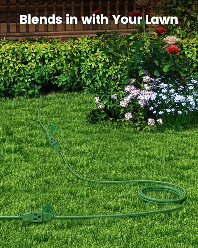 Image of Suraielec 25ft Outdoor Extension Cord with Multiple Outlets 3 Outlet Power Cord 16 /3 Gauge SJTW Weatherproof for Landscape Christmas Tree Lights