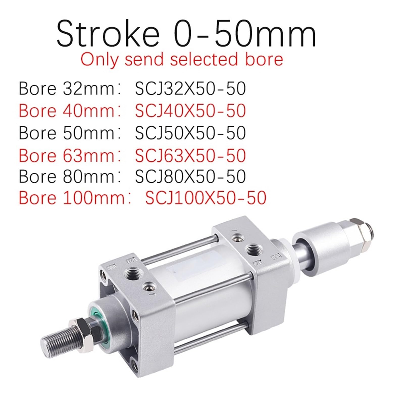 SCJ32*50/75/100/150/200-50-S Standard Luft Pneumatikzylinder Einstellbare Kolben Doppelstange Reset Dichtung Staubdicht(Stroke 0-50mm,SCJ40 (40mm))