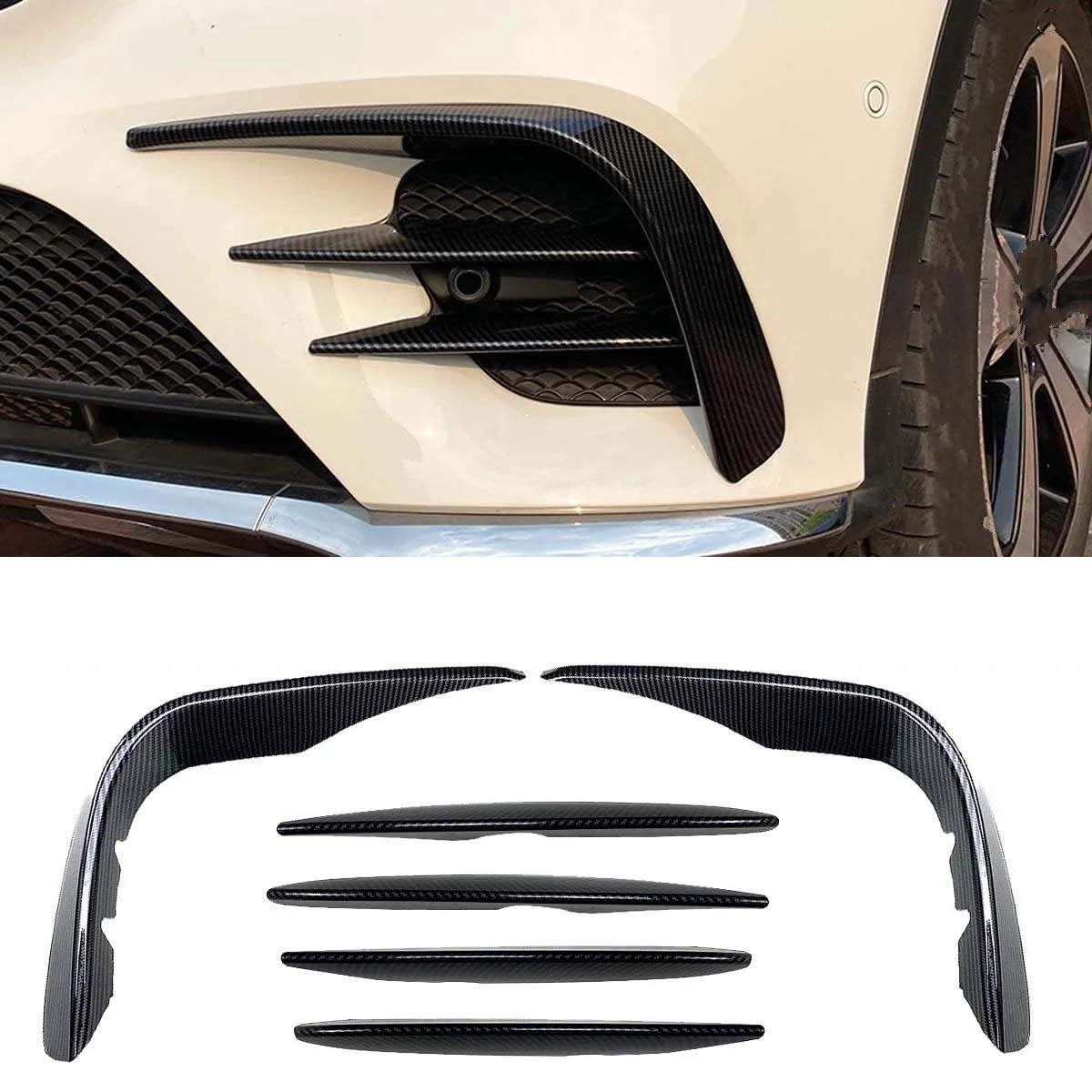 Canard Séparateur Pare-Chocs Avant Autocollant Couverture Phare Antibrouillard pour Mercedes pour Benz X253 GLC GLC260 GLC300 pour AMG 2016 – 2019 (Color : Carbon Set)