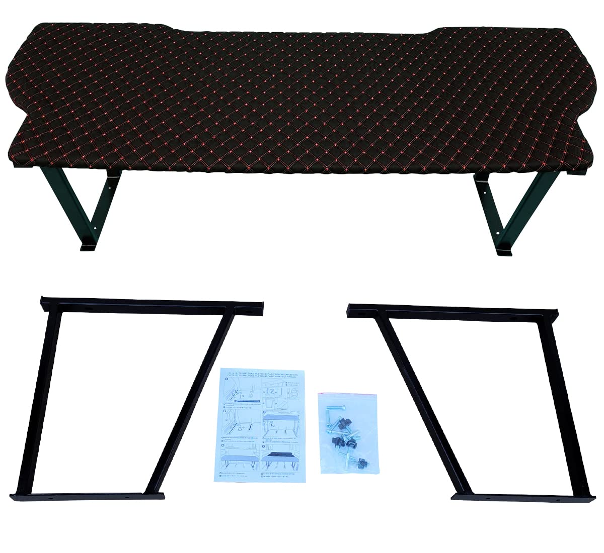 BREMER SITZBEZÜGE Multiflexboard kompatibel mit VW T5 T6 T6.1 Multivan Bettverlängerung Camper Schlafauflage Höhe 51cm inkl. Konsolen & Klappmatratze Schwarz Gestepptes Muster MF402