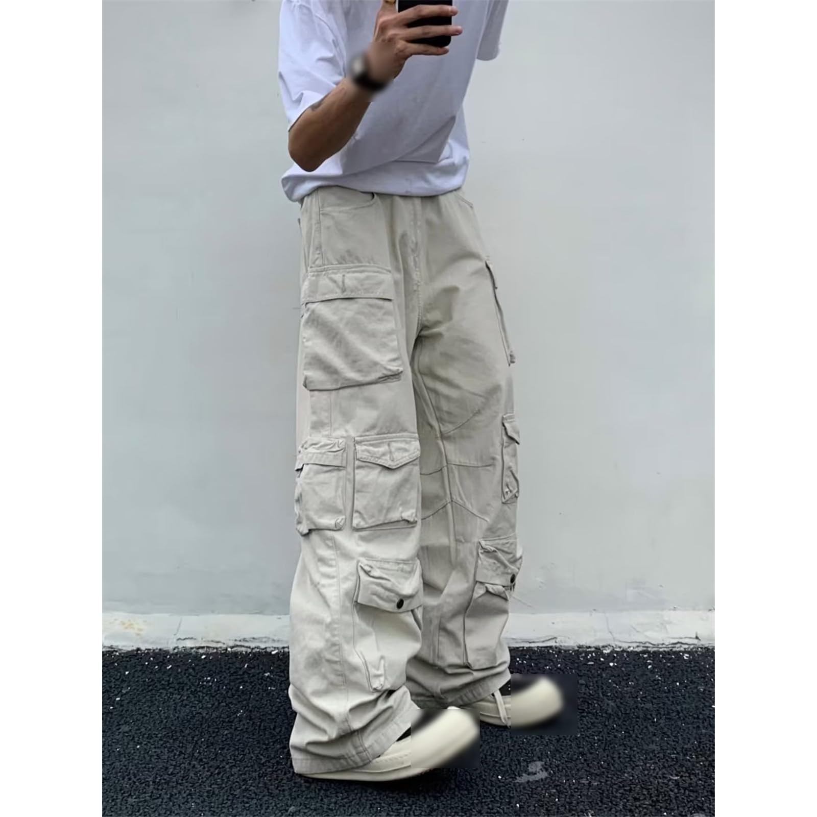 Pantaloni cargo per gli uomini Popolare Riso Bianco Multi-Tasche Tuta Uomo Allentato Pantaloni Casual Dritti Pantaloni