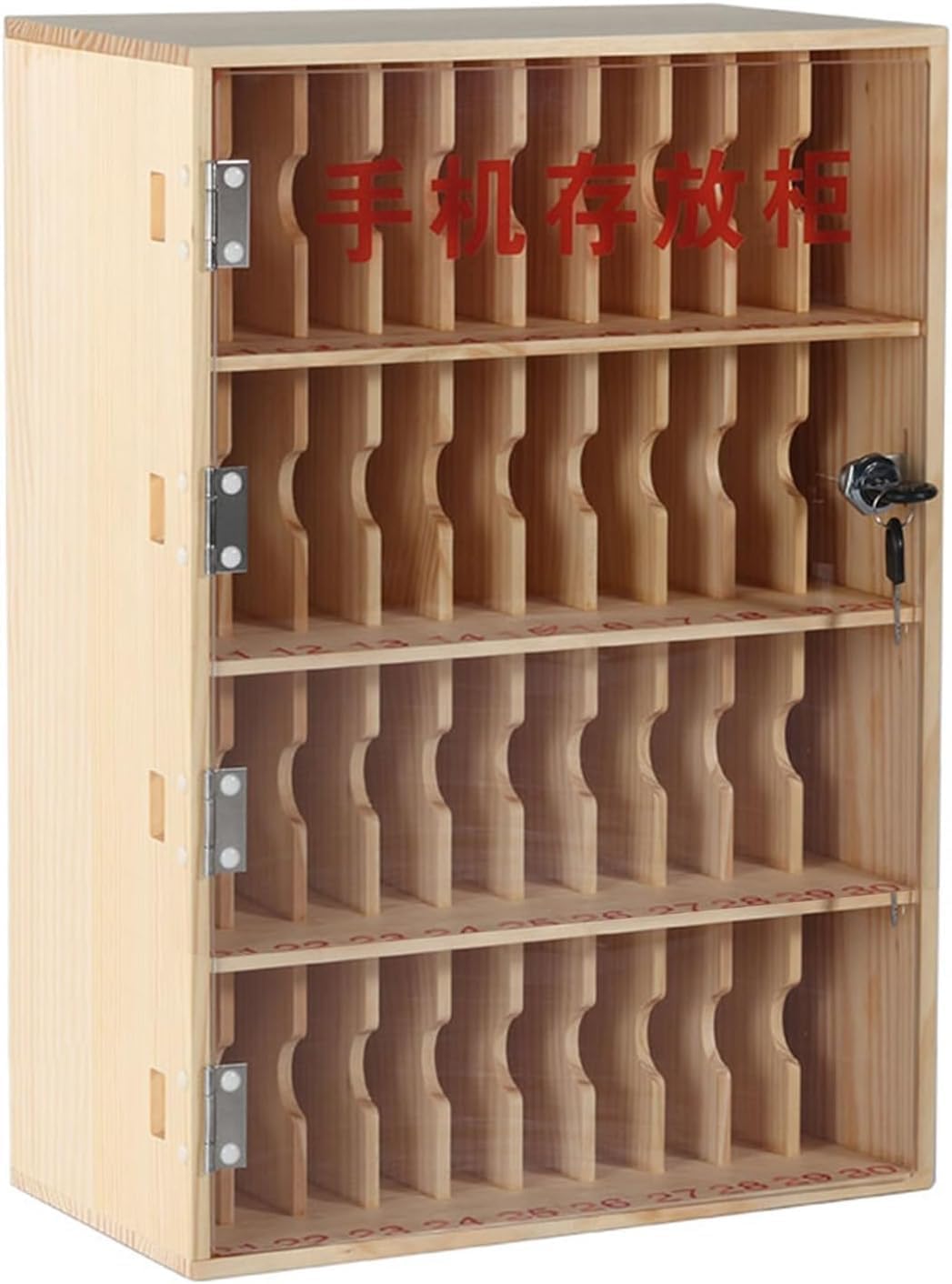 40-Slot Wooden Cell Phone Holder Storage Cabinet with Security Lock for Classroom, Office, and Meeting Room Use