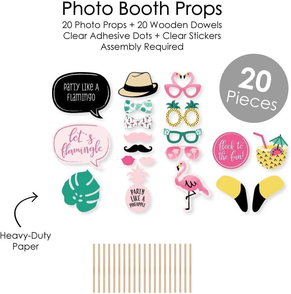 Big Dot of Happiness Pink Flamingo - Party Like a Pineapple - Tropical Summer Party DIY Photo Booth Decor and Accessories - 30 Photo Props with Photo Booth Sign Party Virtual Bundle