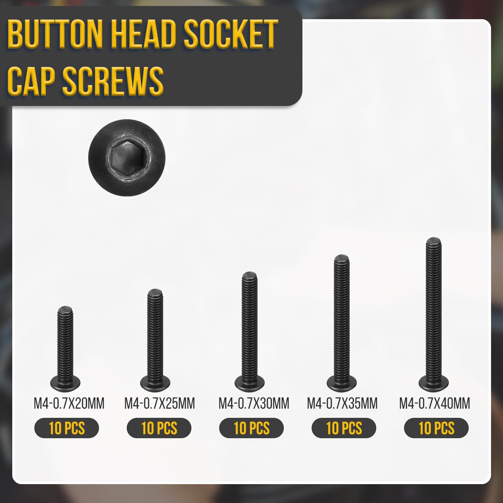 DTGN 50Pcs M4-0.7x20/25/30/35/40mm Button Head Socket Cap Screws - Carbon Steel Bolt Set Assortment Kit - Good for Road Bicycle, Mountain Bike, Auto