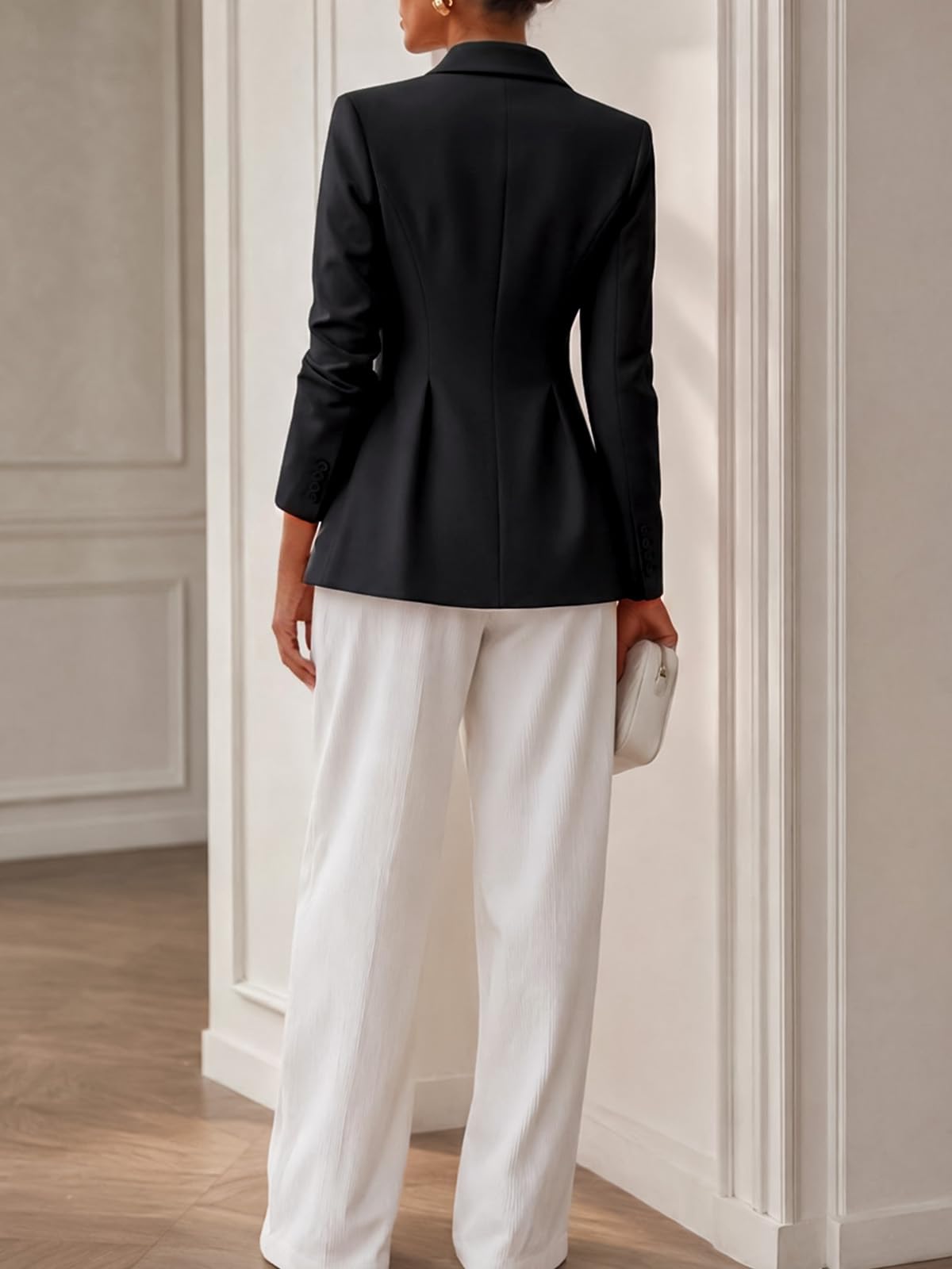 Cicy Bell Blazer für Damen, Business-Blazer, vorne offen, plissiert, Anzugjacken