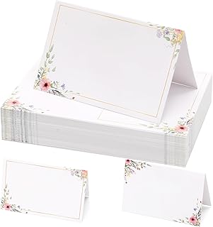 60 Stück Tischkarten mit Elegantes Blumen, Platzkarten zum Selbst Beschriften 10.9x8.4CM, Namenkarten Hochzeit Platzkarten Blumen, Namenskärtchen für Hochzeit Geburtstag Feier Gäste (Weiß 2)