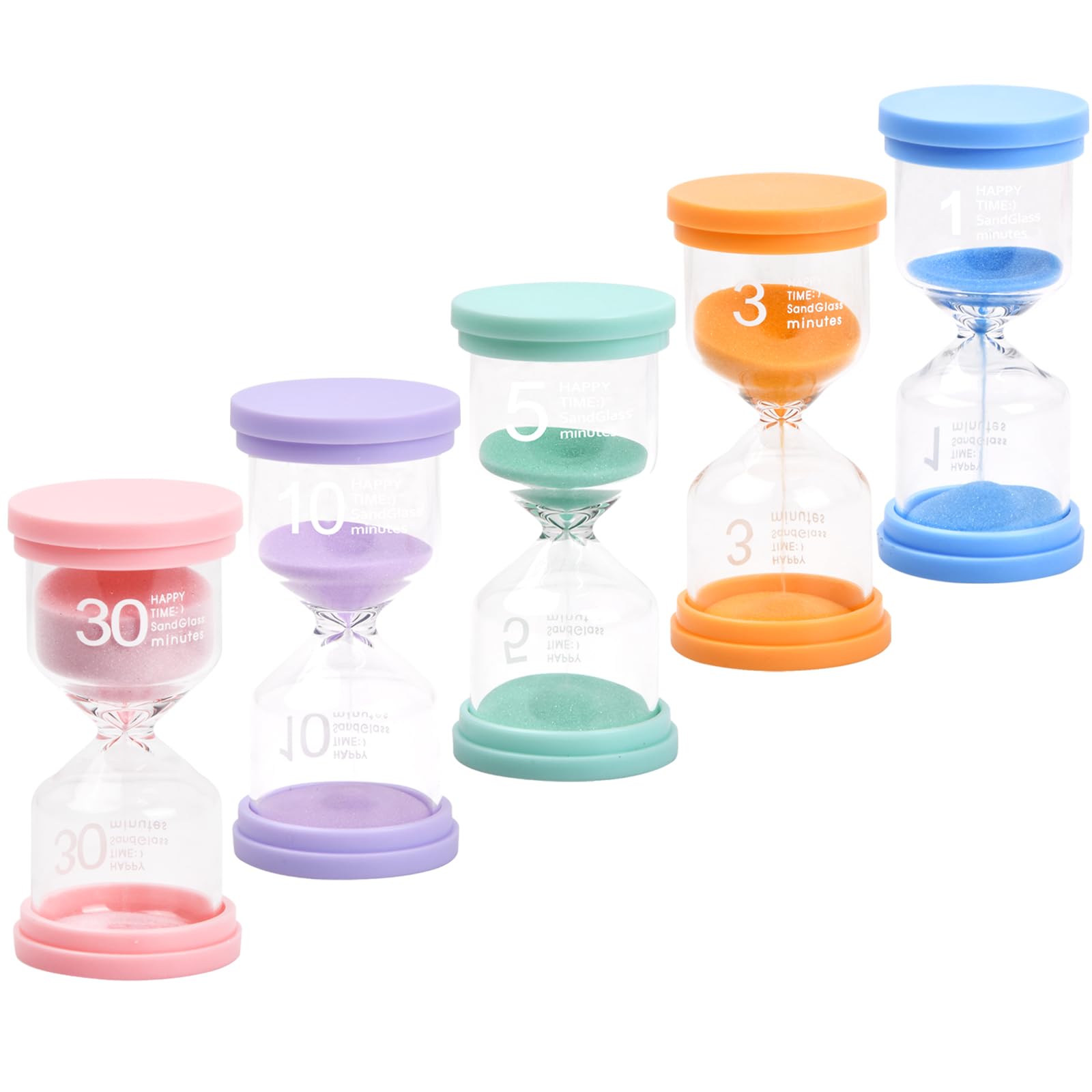 Duronge Colourful Hourglass Set with 5 Colours, 1min, 3min, 5min, 10min, 30min, Hourglass for Kids, Kitchen Timer, Hourglass, Egg Timers, Timers for Classroom, Kitchen, Games