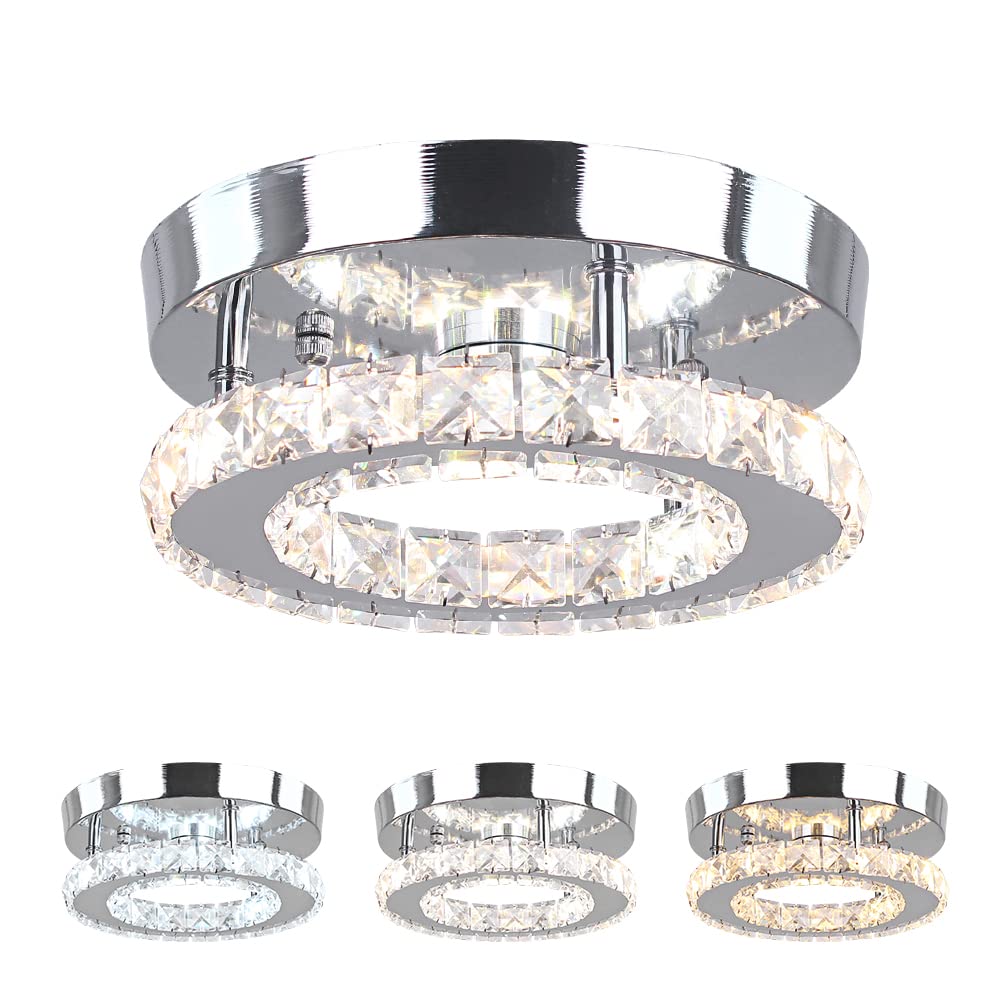 HOPGGIE Modern Crystal Chandelier LED Flush Mount Pendant Lighting Mini Ceiling Light Fixture for Living Room Bedroom Hallway Staircase Bar Kitchen (Multicolor)