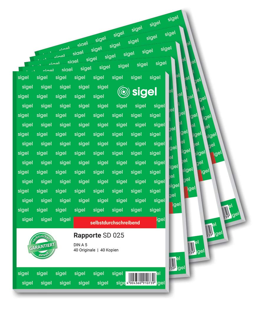 Sigel Forms – rapporte A5 Carbonless Copying, 2 x 40 Sheets (Pack of 5) 5 piece
