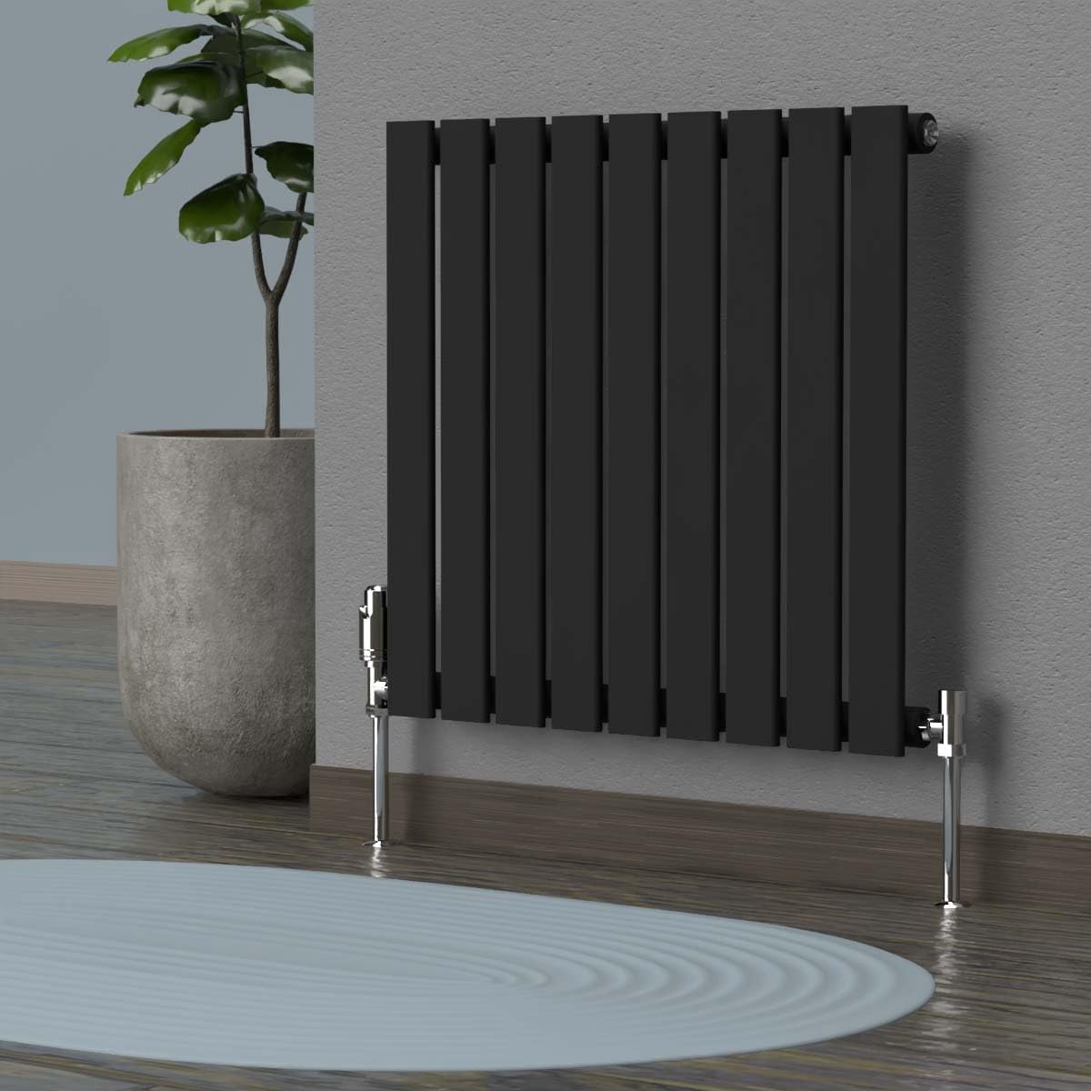 Lux Heat Black Flat Horizontal Single Panel Designer Radiator 600Mm (H) X 630Mm (W)