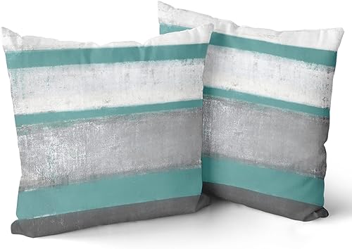 Miniatura 2 de Juego de 2 fundas de almohada de color marrón claro oscuro de 18 x 18 pulgadas arte abstracto moderno marrón azul y gris fundas de almohada