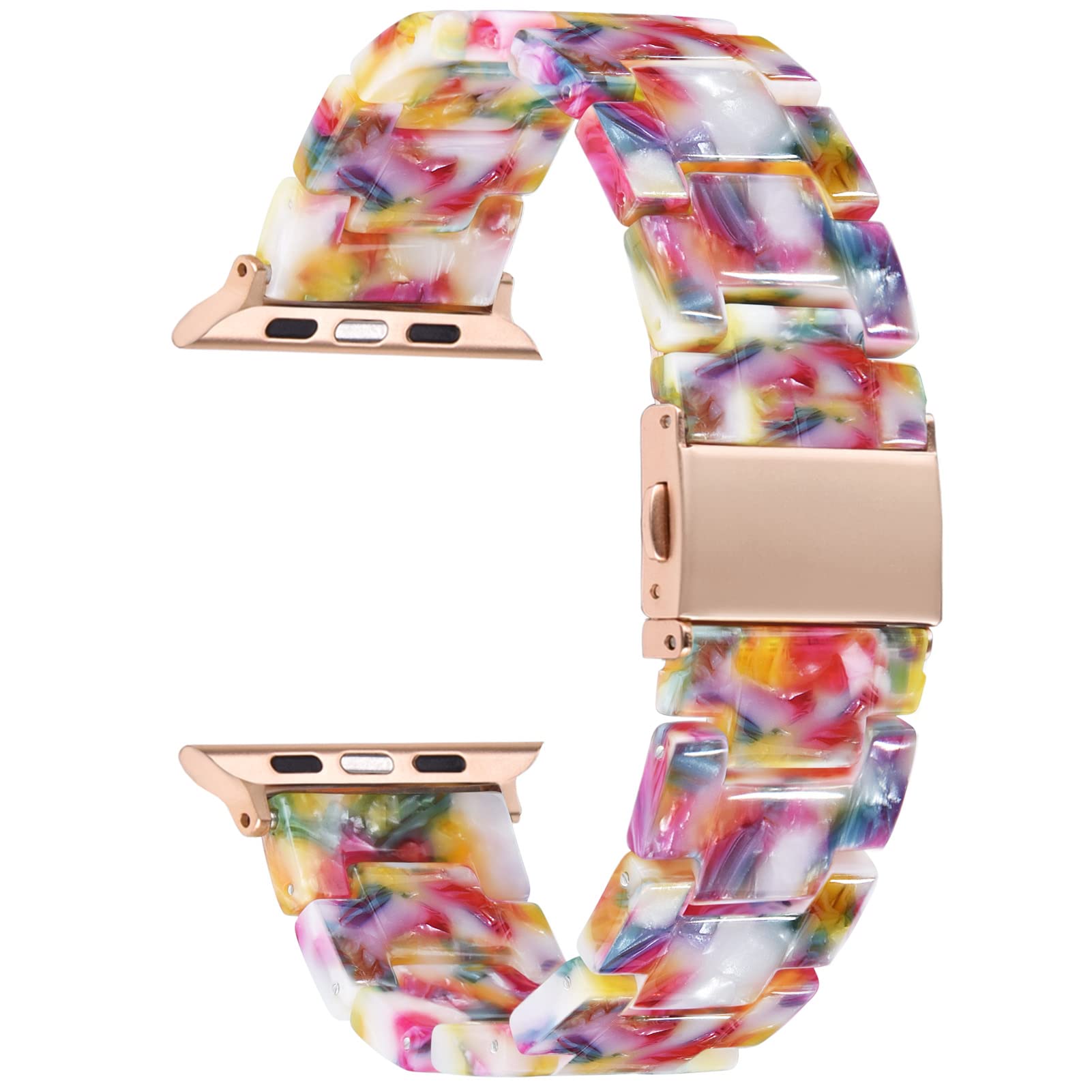 V-MORO Resin Strap Compatible with Apple Watch Bands 45mm/44mm/42mm iWatch Series 8/7/6/5/4/3/2/1/SE Lightweight Bracelet with Stainless Steel Buckle Wristband Replacement Women(Colorful candy,42/44/45mm)