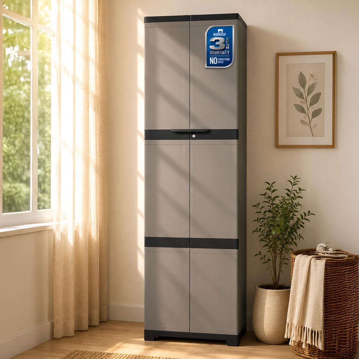 Nilkamal Freedom Mini Medium (FML) Plastic Cabinet for Storage| Space & Clothes Organizer| Shelves| Cupboard| Almari| Wardrobe| Living Room|Multipurpose for Home Kitchen & Office (Grey/Charcoal Grey)-image-43