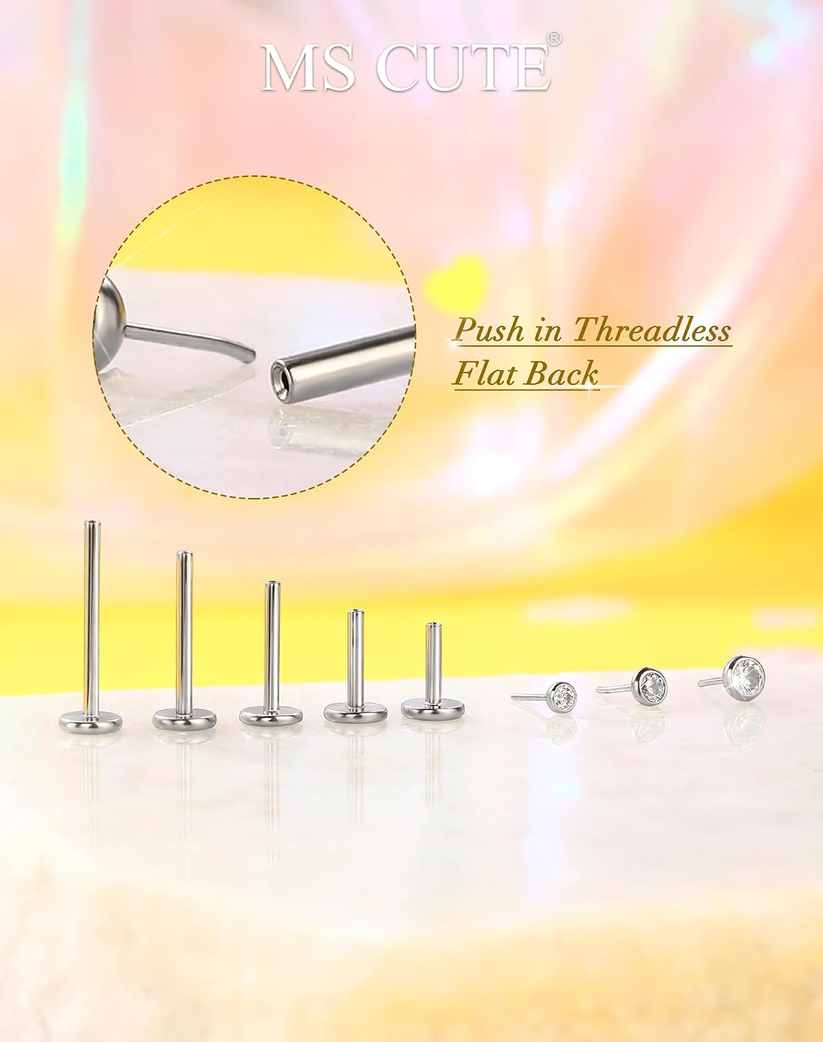 2Pcs Silver 20G/18G/16G Threadless Nose Stud Flat Back Earrings 316L Surgical Steel CZ Daity Nose Helix Cartilage Tragus Conch Labret Medusa Monroe Piercing Jewelry-Multiple Sizes & Gauges