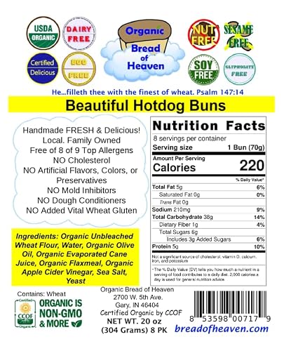 Organic Bread of Heaven ~ Hot Dog Buns - 2 pkgs of 8 ~ USDA Organic - Thumbnail 2