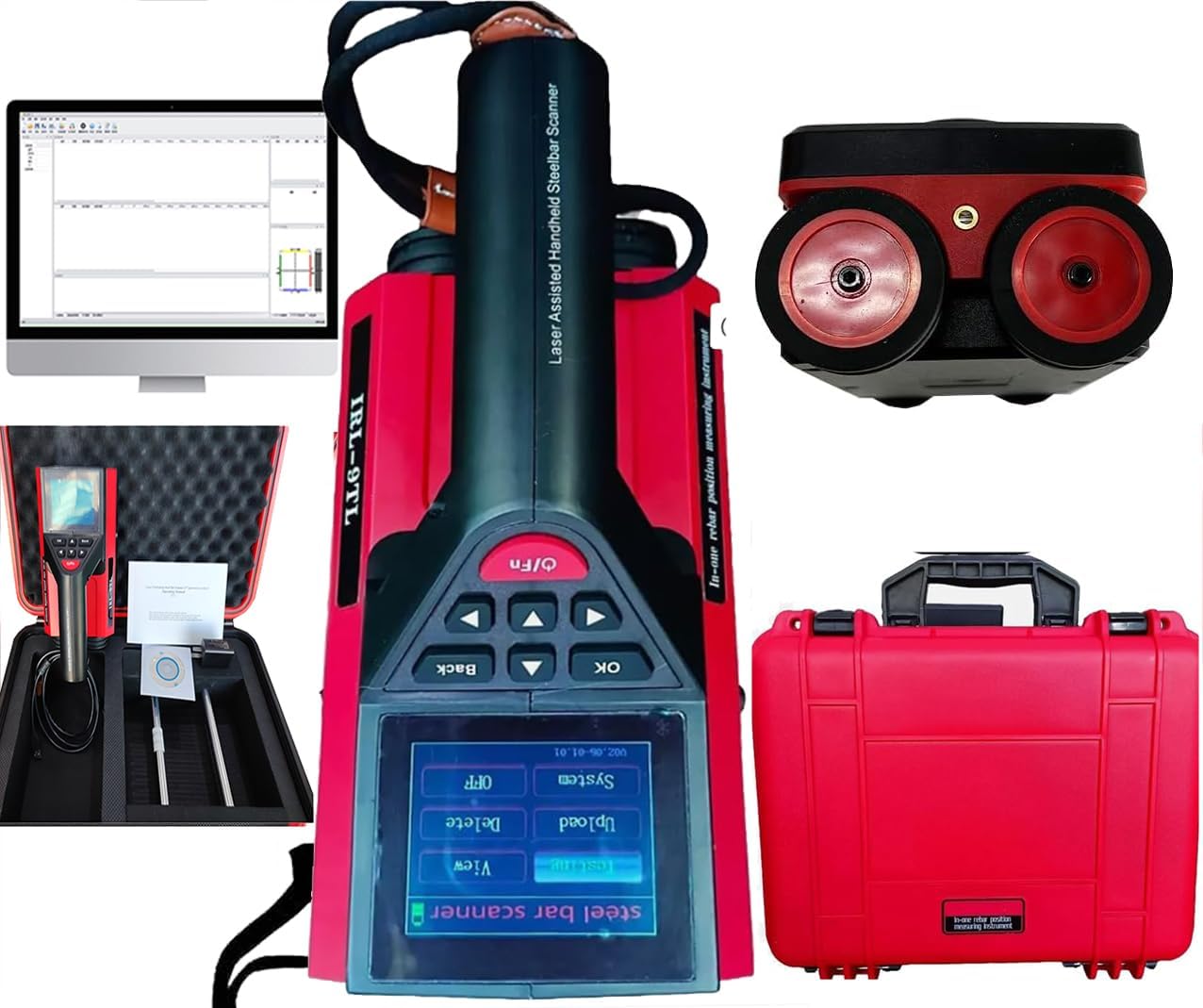 Integrated Rebar Locator Concrete Rebar Scanner Reinforcement detector with Range 6mm-90 mm 7mm-200mm USB Interface for Steel Bar Thickness Waveform Network Profile Multi-Mode Detection