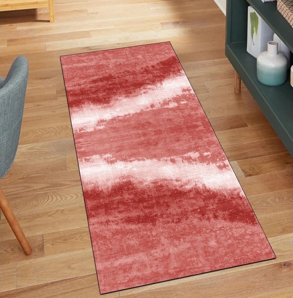Alfombra pasillo roja 90x250 cm lavable con diseño abstracto moderno para cocina