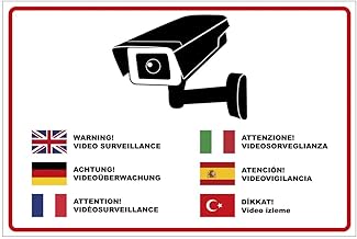 Schild "Achtung Videoüberwachung" in mehreren Sprachen aus Alu/Dibond 300x200 mm - 3 mm stark