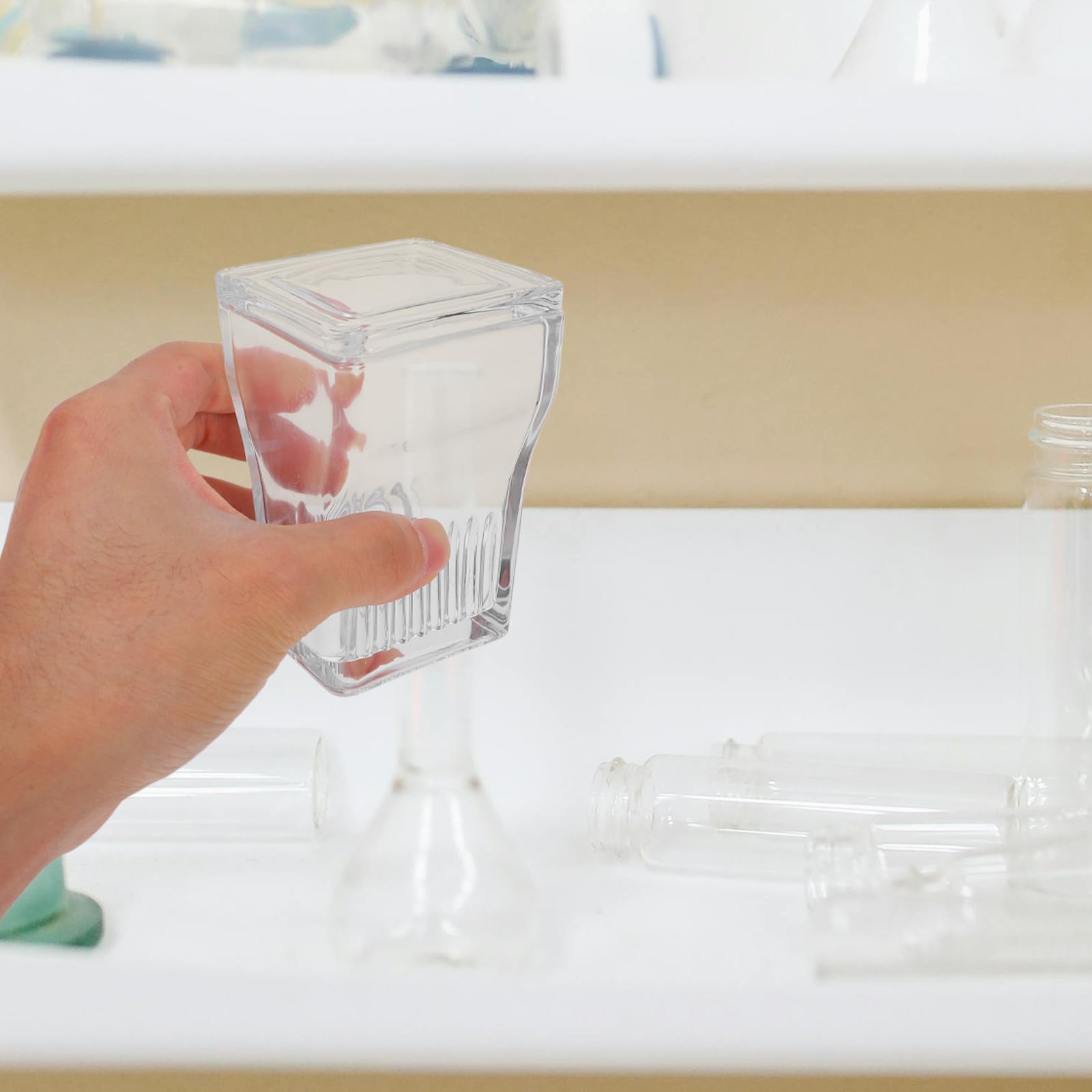 Vaschetta per Colorazione in Vetro Trasparente a 9 Vetrini con Coperchio Portavetrini per Microscopio Resistente a Solventi Chimici Strumento da Laboratorio per Analisi di