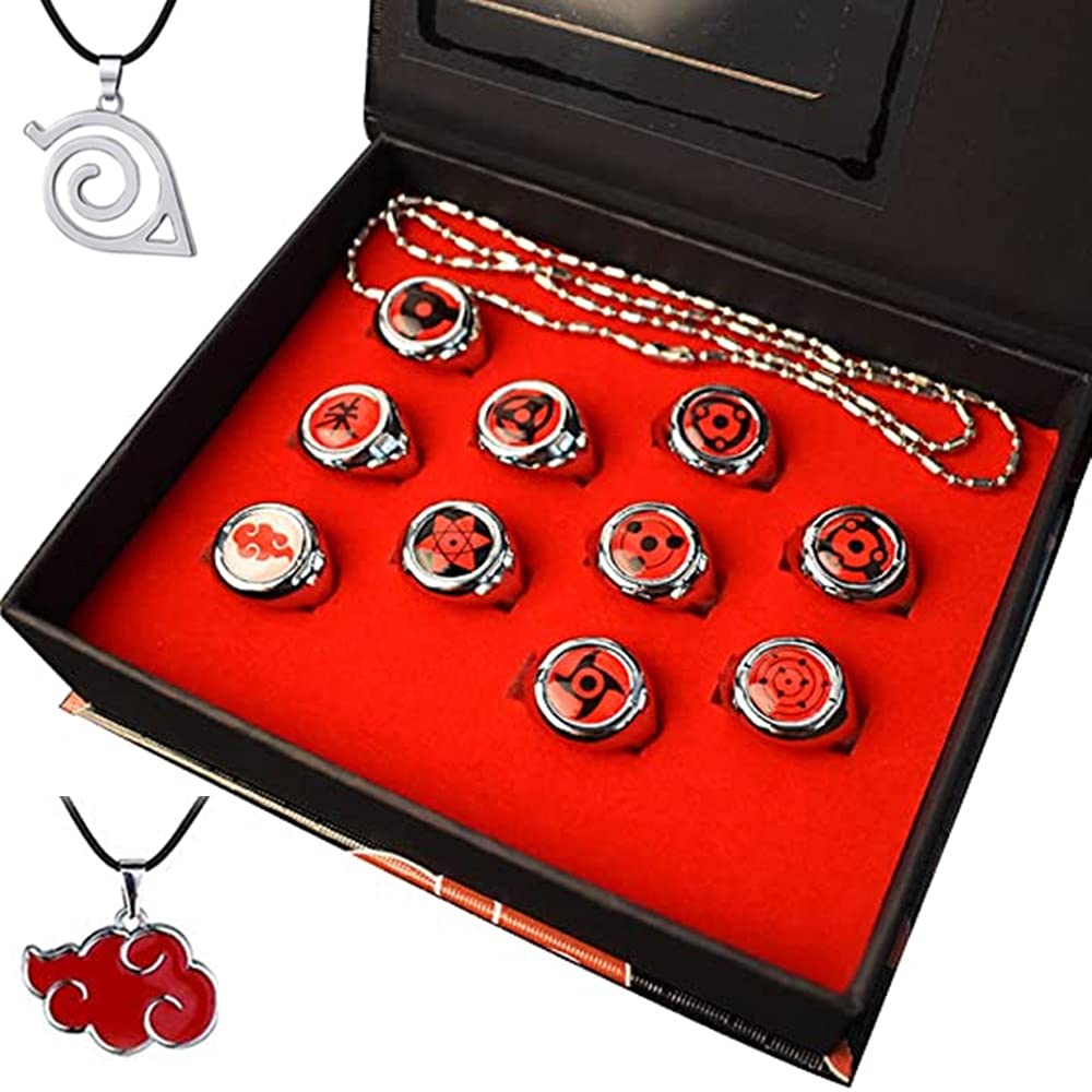12pcs Anime Ring Set,Japanese Cosplay Necklace Ak Cosplay Rings Adjustable Anime Rings With Box,Anime Rings For Cosplay Fans Party Accessories Gifts